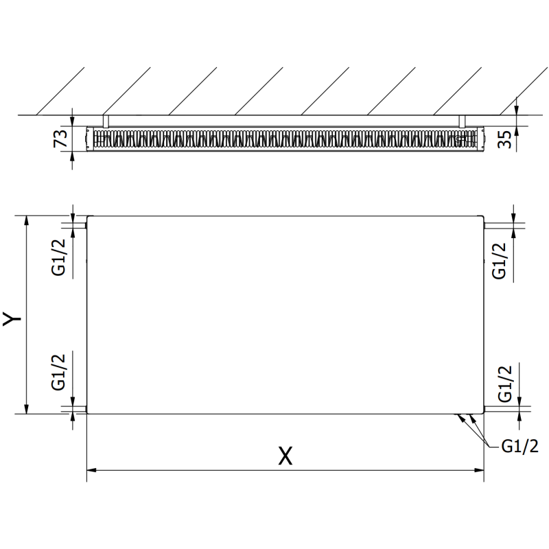 Mexen CVF21 Plateau Heizkierper 400 x 900 mm, ënneschts Uschloss, 714 W, Antrazit - W621F-040-090-66