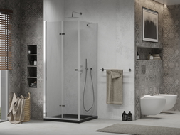 Mexen Lima vouwbare douchecabine 80 x 80 cm, transparant, chroom + Flat douchebak, zwart - 856-080-080-01-00-4070