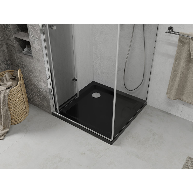 Mexen Lima opvouwbare douchecabine 80 x 80 cm, transparant, chroom + Flat douchebak, zwart - 856-080-080-01-00-4070