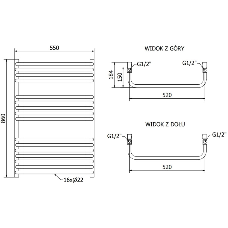Mexen Apollo vannitoa radiaator 860 x 550 mm, 481 W, valge - W117-0860-550-00-20