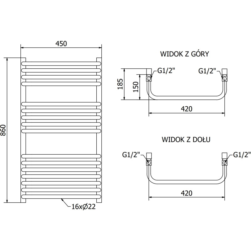 Mexen Apollo vannitoa radiaator 860 x 450 mm, 424 W, must - W117-0860-450-00-70