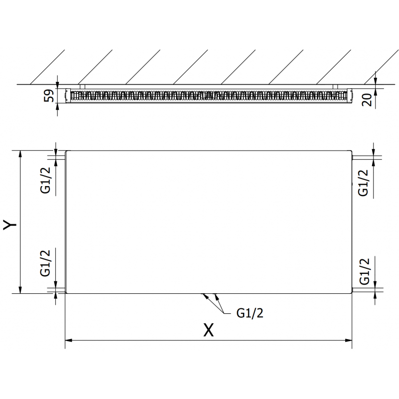 Mexen Flat CCF11 Panel Radiator 400 x 1300 mm, Central Bottom Connection, 722 W, Anthracite - W6C11F-040-130-66