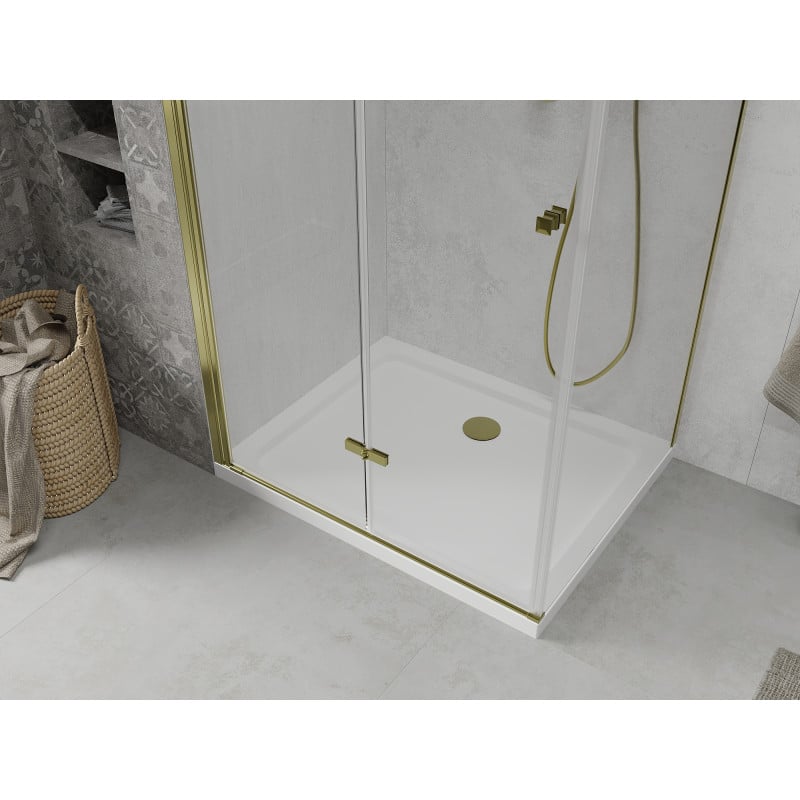 Mexen Lima 70 x 90 cm Folding Shower Enclosure, Transparent, Gold + Flat Tray - 856-070-090-50-00-4010
