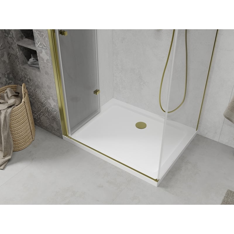 Mexen Lima folding shower cabin 70 x 90 cm, transparent, gold + Flat shower tray - 856-070-090-50-00-4010