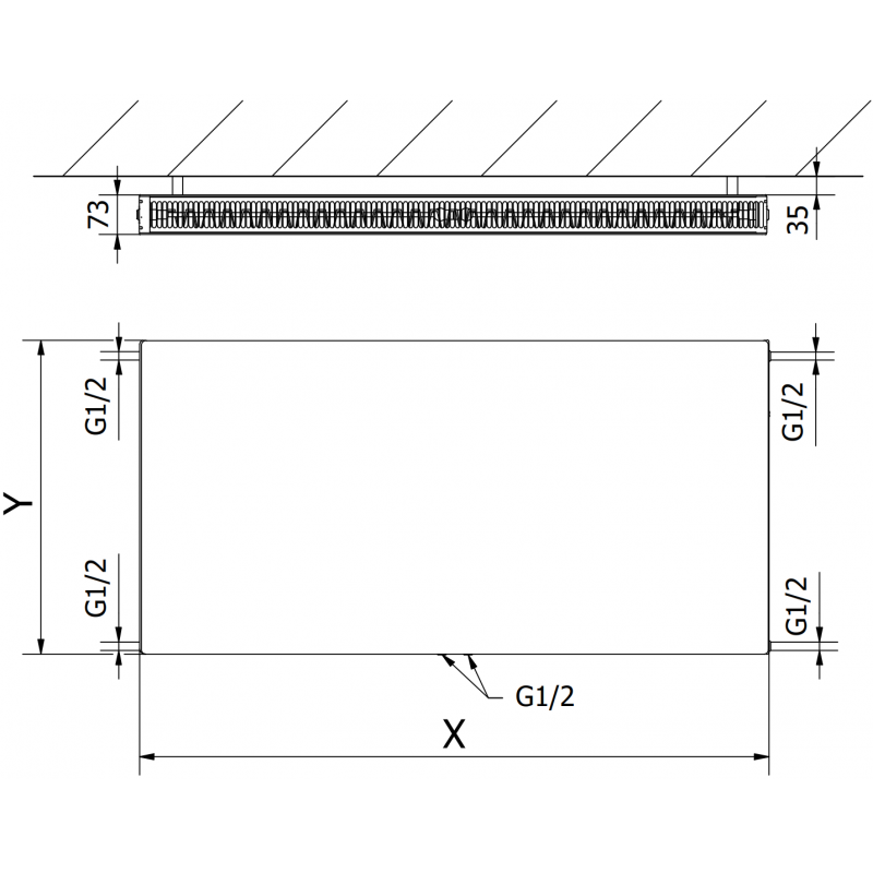 Mexen Flat CCF21 radiador de panel 300 x 700 mm, conexión inferior central, 441 W, antracita - W6C21F-030-070-66