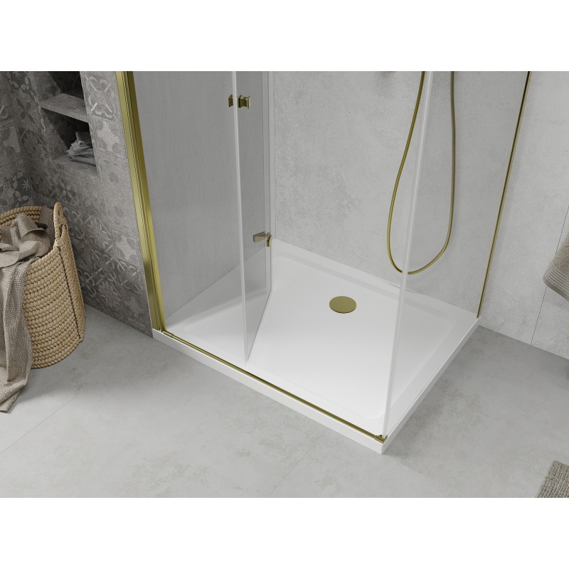 Mexen Lima folding shower cabin 80 x 70 cm, transparent, gold + Flat tray - 856-080-070-50-00-4010