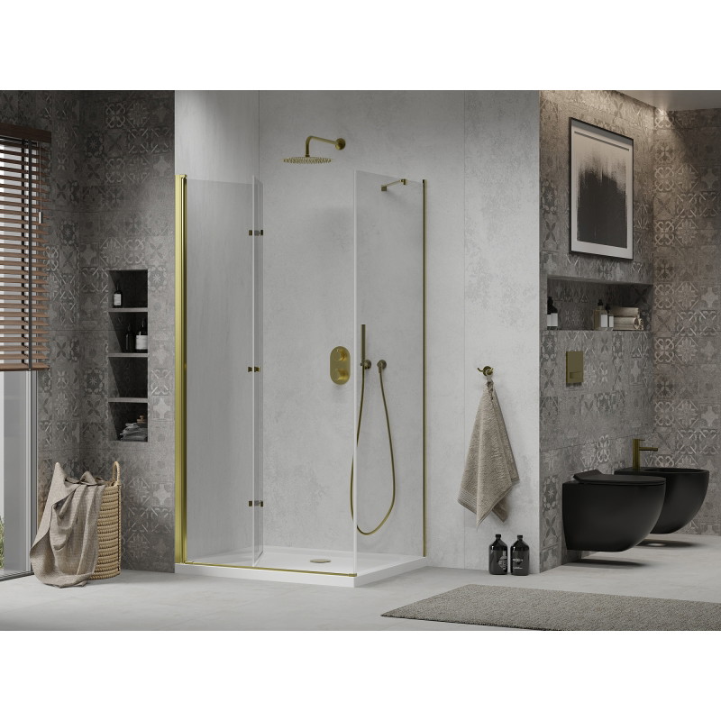 Mexen Lima folding shower cabin 80 x 70 cm, transparent, gold + Flat tray - 856-080-070-50-00-4010
