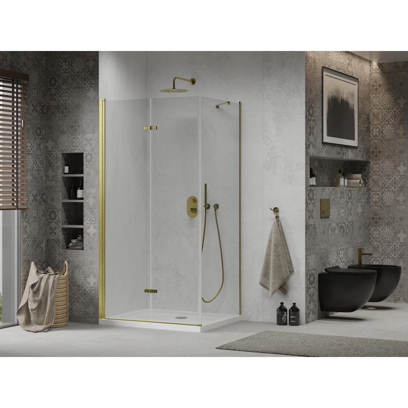 Mexen Lima folding shower cabin 80 x 70 cm, transparent, gold + Flat tray - 856-080-070-50-00-4010