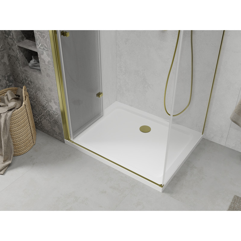 Mexen Lima faltbare Duschkabine 80 x 70 cm, transparent, gold + Flat Duschwanne - 856-080-070-50-00-4010