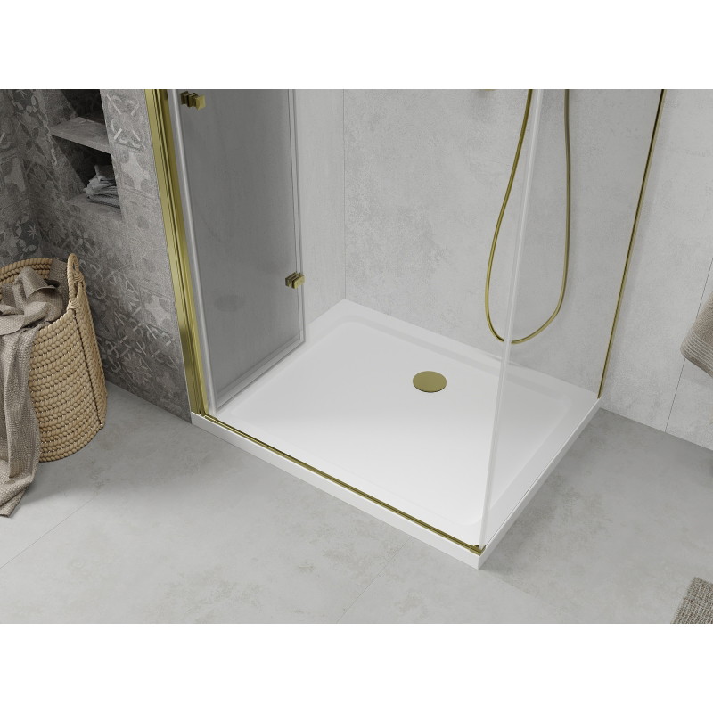 Mexen Lima folding shower cabin 80 x 70 cm, transparent, gold + Flat tray - 856-080-070-50-00-4010