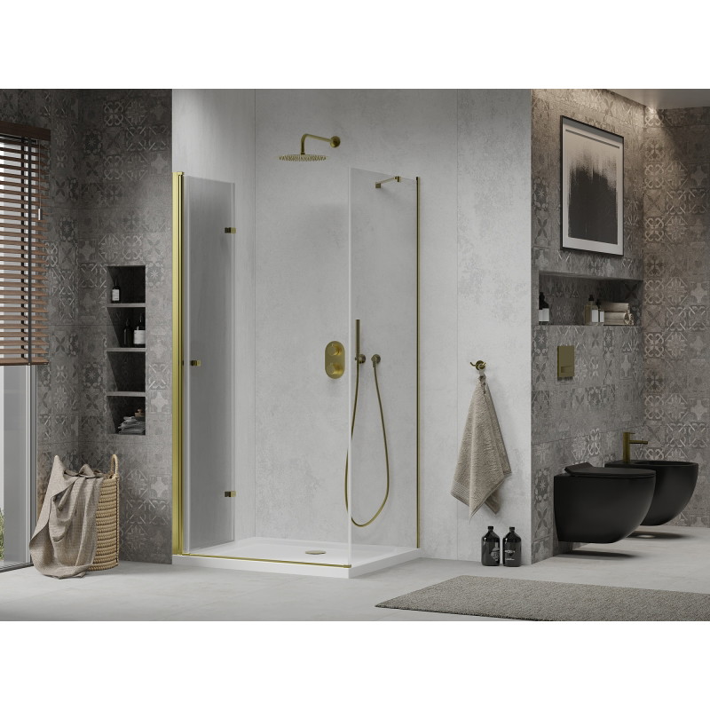 Mexen Lima folding shower cabin 80 x 70 cm, transparent, gold + Flat tray - 856-080-070-50-00-4010