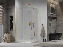 Mexen Lima vouwdeur douchecabine 80 x 100 cm, transparant, goud + Flat douchebak - 856-080-100-50-00-4010
