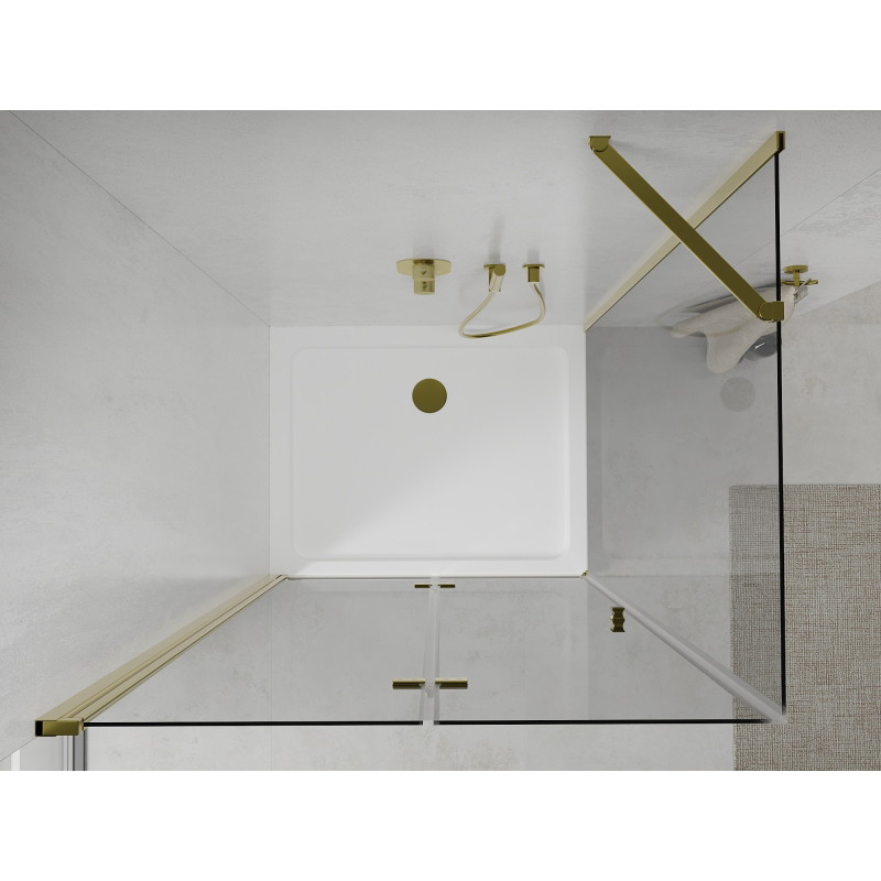 Mexen Lima folding shower cabin 90 x 80 cm, transparent, gold + Flat tray - 856-090-080-50-00-4010