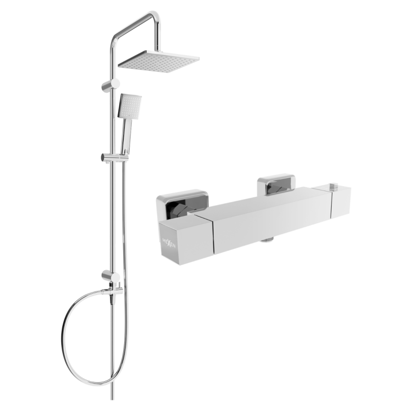 Mexen Cube Tord conjunto de chuveiro de superfície com chuveiro de teto e misturadora de chuveiro termostática, cromado