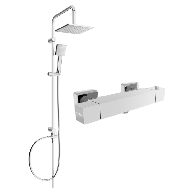 Mexen Cube Tord nadometni pršni set z dežno prho in termostatsko pršno pipo, krom - 77200200-00