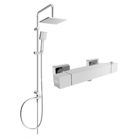 Mexen Cube Tord conjunto de chuveiro de superfície com chuveiro de teto e misturadora de chuveiro termostática, cromado