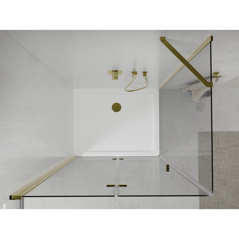 Mexen Lima Faltbare Duschkabine 90 x 100 cm, transparent, gold + Duschwanne Flat - 856-090-100-50-00-4010
