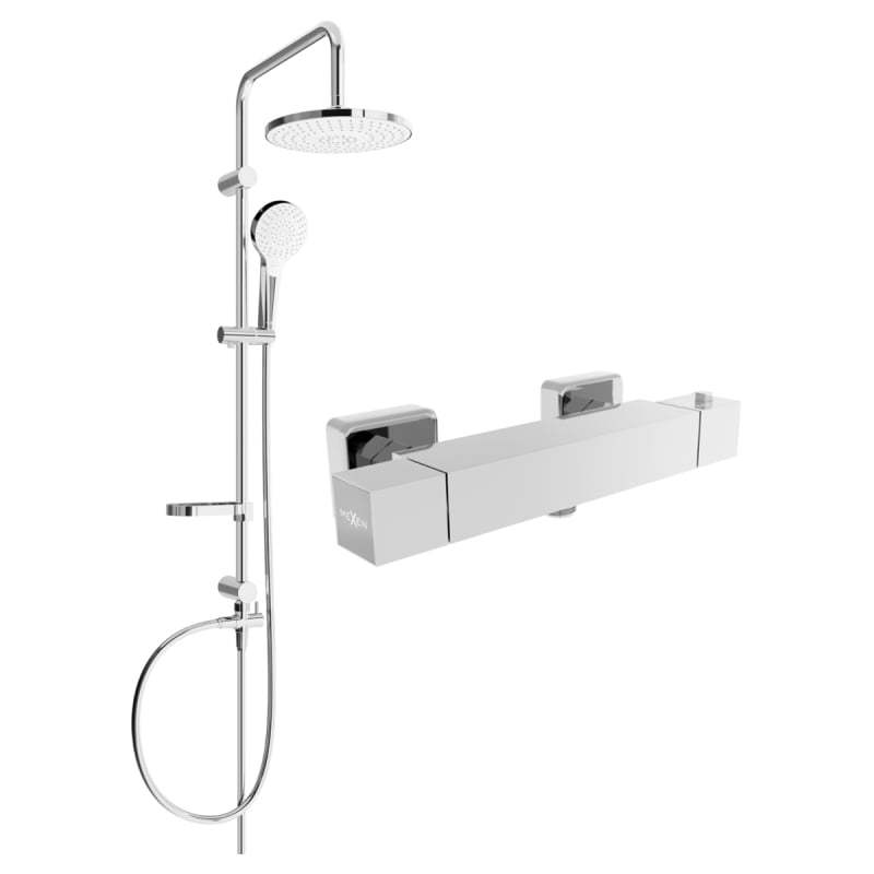 Mexen Cube Erik exposed shower set with rain showerhead and thermostatic shower mixer, chrome - 77200205-00