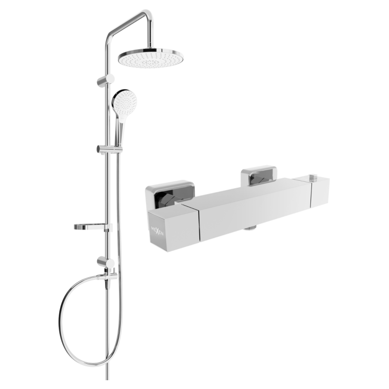 Mexen Erik juego de ducha exterior con rociador y grifo de ducha termostático Cube, cromo - 77200205-00