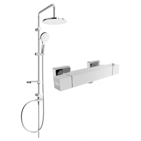 Mexen Cube Erik exposed shower set with rain showerhead and thermostatic shower mixer, chrome - 77200205-00
