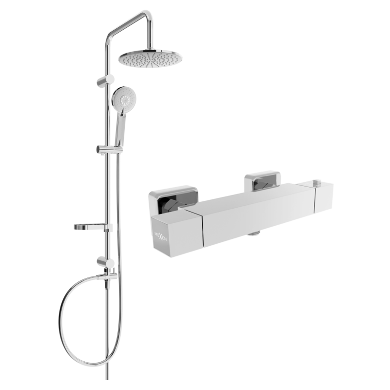 Mexen Carl ensemble de douche en saillie avec douche de tête et mitigeur thermostatique Cube, chrome - 77200240-00