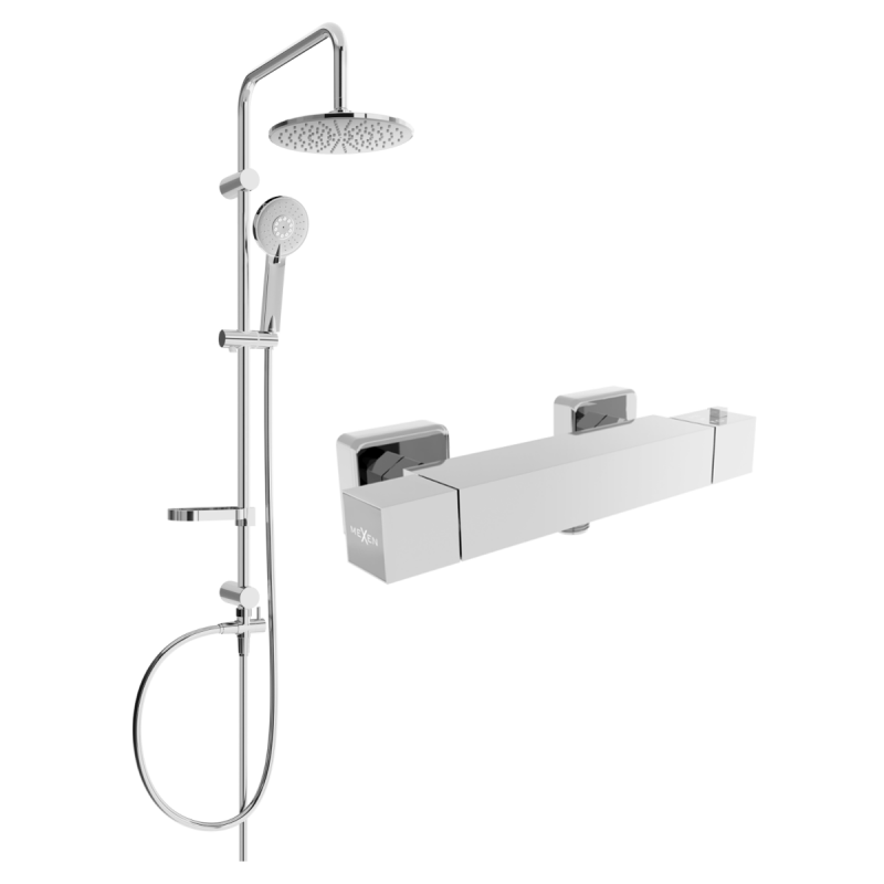 Mexen Cube Carl conjunto de duche de superfície com chuveiro de teto e bateria de duche termostática, cromado - 77200240-00