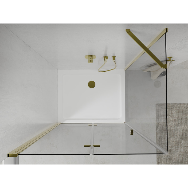 Mexen Lima opvouwbare douchecabine 100 x 70 cm, transparant, goud + Flat douchebak - 856-100-070-50-00-4010