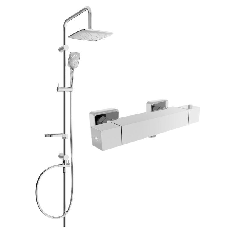 Mexen Sven Aufputz-Duschset mit Duschkopf und thermostatischer Duscharmatur Cube, Chrom - 77200262-00