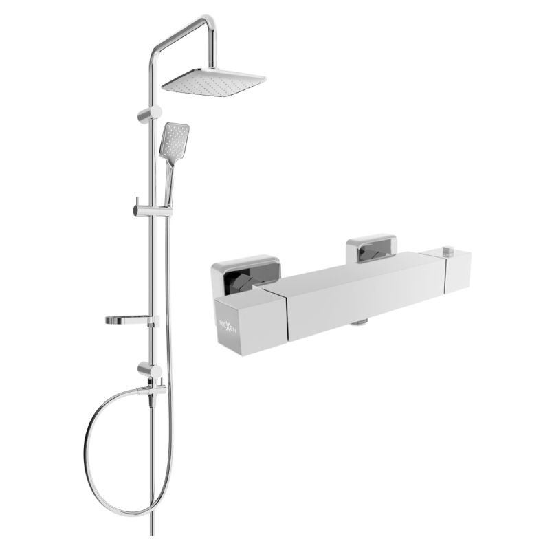 Mexen Sven ensemble de douche en saillie avec pomme de douche et mitigeur thermostatique Cube, chrome - 77200262-00