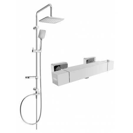 Mexen Cube Sven ensemble de douche en saillie avec pommeau de douche et mitigeur thermostatique, chromé - 77200262-00