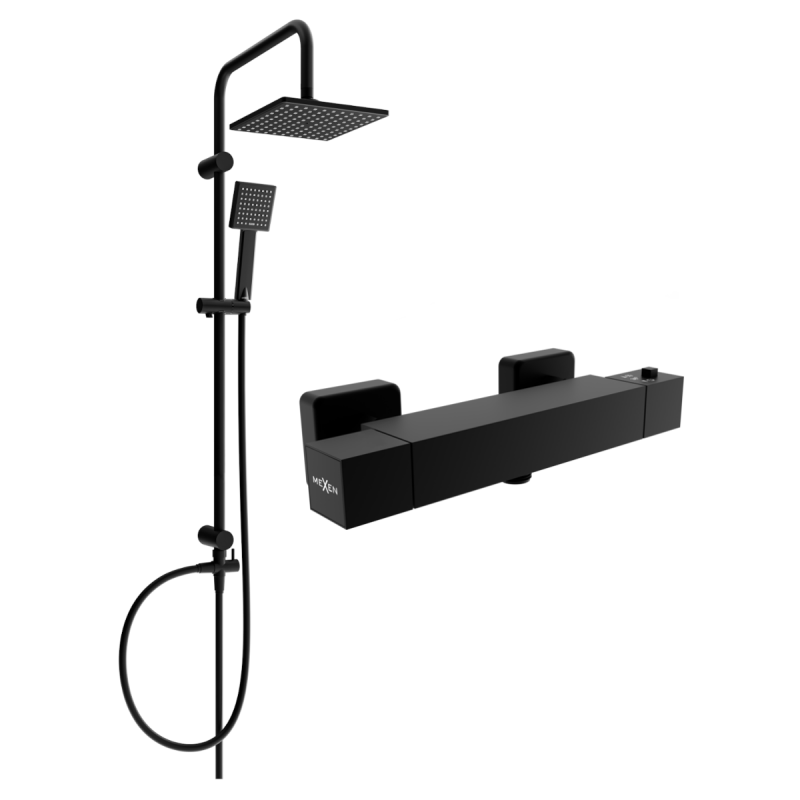 Mexen Cube Tord conjunto de duche de montagem externa com chuveiro de teto e misturadora de duche termostática, preto