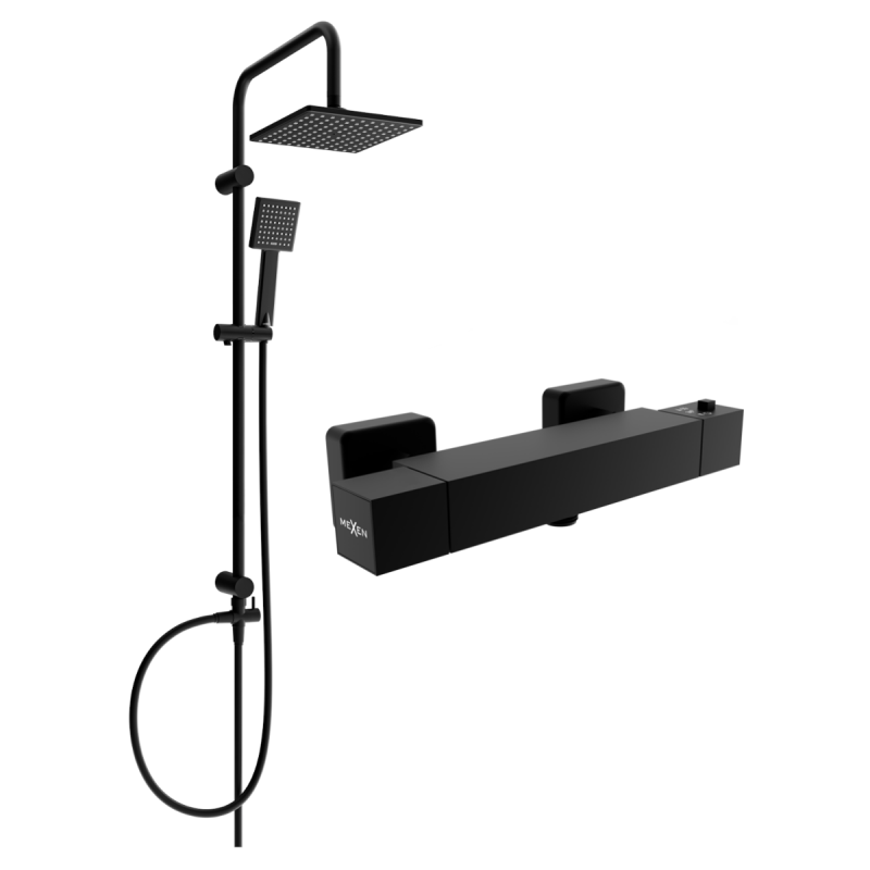 Mexen Cube Tord set doccia esterno con soffione e miscelatore termostatico, nero - 77200200-70