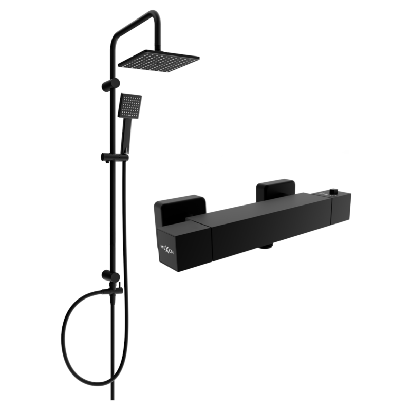Mexen Tord Aufputz-Duschset mit Regendusche und Thermostat-Duscharmatur Cube, schwarz - 77200200-70
