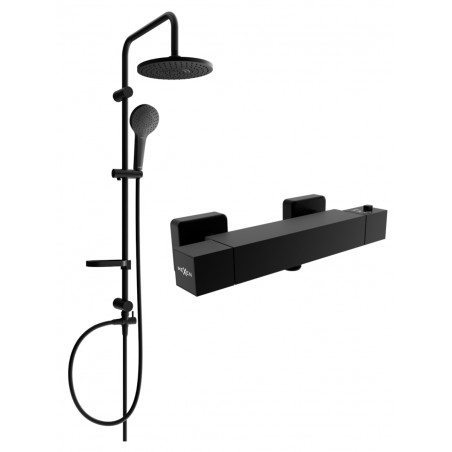 Mexen Erik Aufputz-Duschset mit Regenbrause und thermostatischer Duscharmatur Cube, schwarz - 77200205-70