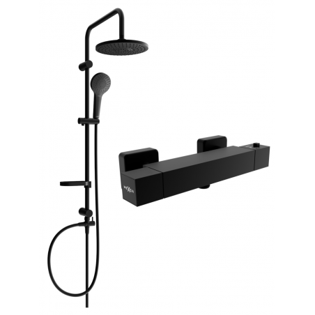 Mexen Erik ensemble de douche en saillie avec tête de douche et mélangeur thermostatique Cube, noir - 77200205-70