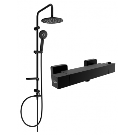 Mexen Cube Carl conjunto de ducha sobre pared con cabezal de lluvia y grifo de ducha termostático, negro - 77200240-70