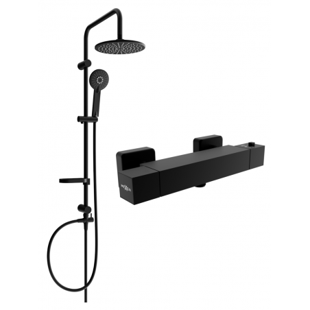 Mexen Cube Carl surface-mounted shower set with rain shower and thermostatic shower mixer, black - 77200240-70