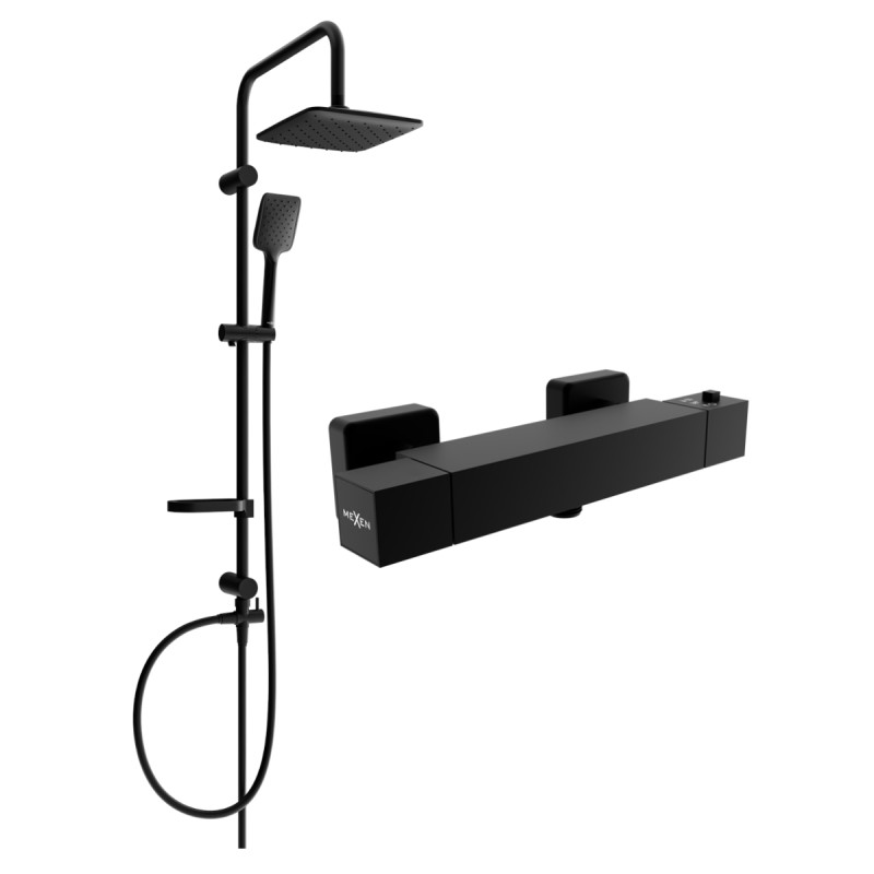 Mexen Cube Sven wall-mounted shower set with rain shower and thermostatic shower faucet, black - 77200262-70