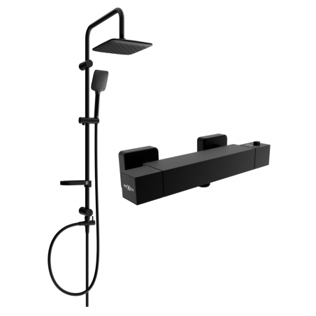 Mexen Cube Sven conjunto de chuveiro de superfície com chuveiro efeito chuva e torneira de duche termostática, preto
