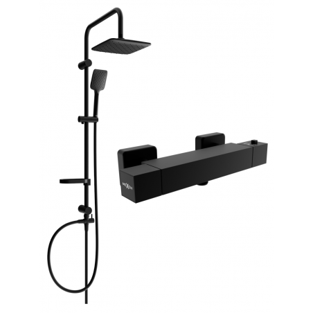 Mexen Sven Aufputz-Duschsystem mit Kopfbrause und thermostatischer Duscharmatur Cube, schwarz - 77200262-70