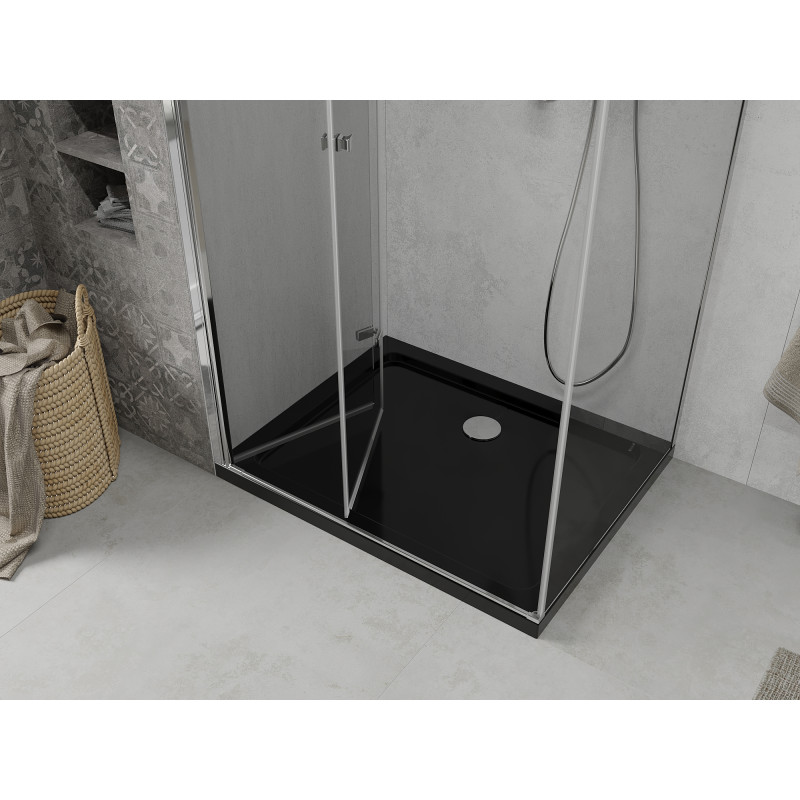 Mexen Lima saliekama dušas kabīne 90 x 100 cm, caurspīdīga, hromēta + Flat dušas paliktnis, melns - 856-090-100-01-00-4070