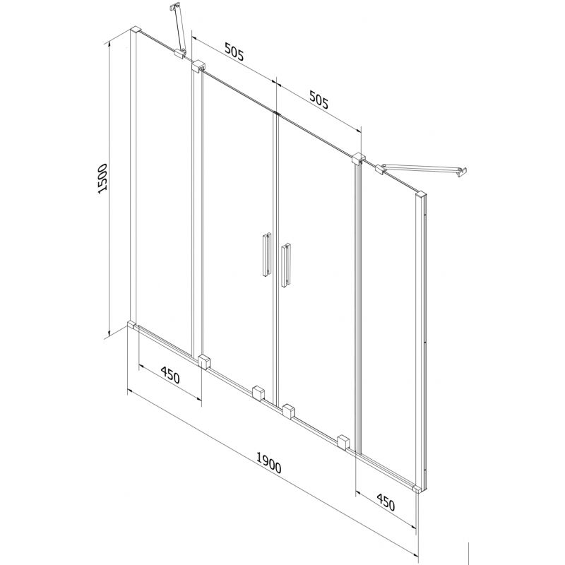 Mexen Velar Duo badkarsskydd 2-panelers skjutbar 190 x 150 cm, transparent, borstad nickel - 896-190-000-02-97