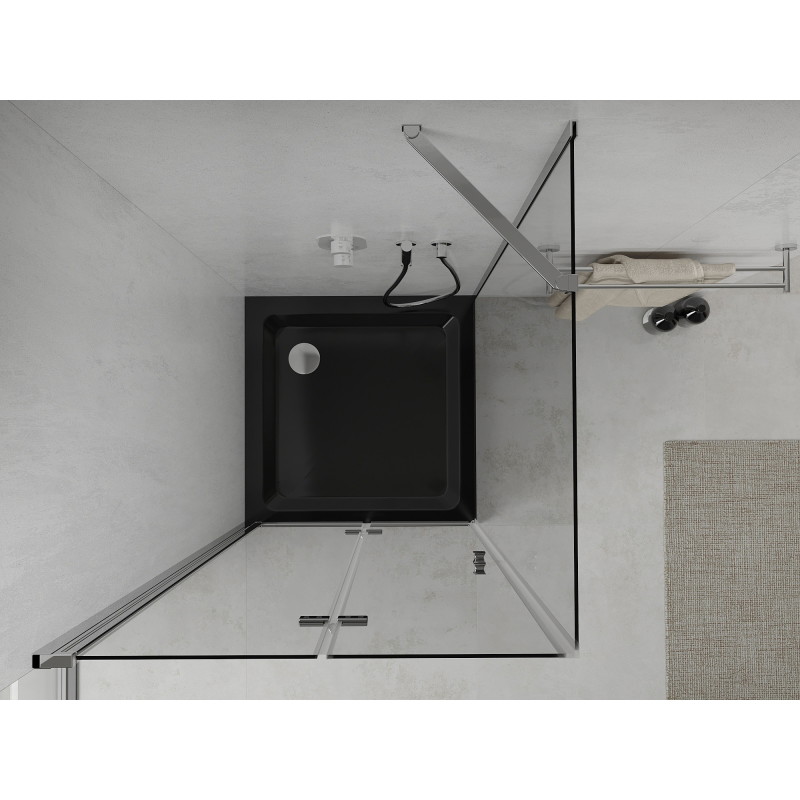 Mexen Lima folding shower cabin 90 x 90 cm, transparent, chrome + Flat shower tray, black - 856-090-090-01-00-4070