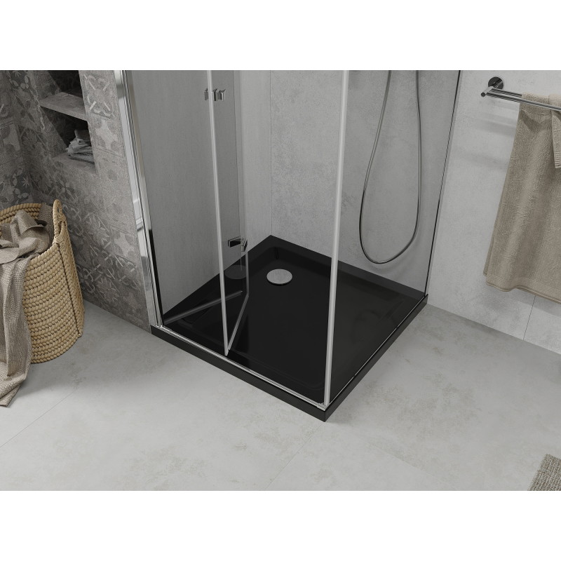 Mexen Lima folding shower cabin 90 x 90 cm, transparent, chrome + Flat shower tray, black - 856-090-090-01-00-4070