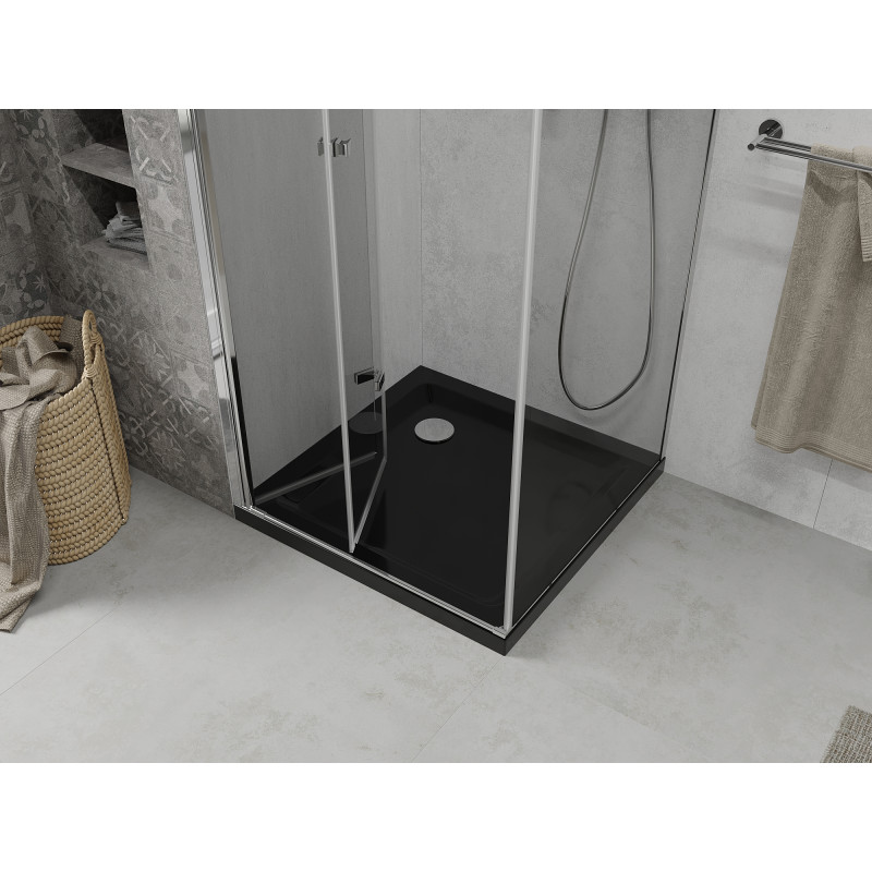 Mexen Lima vouwbare douchecabine 90 x 90 cm, transparant, chroom + Flat douchebak, zwart - 856-090-090-01-00-4070