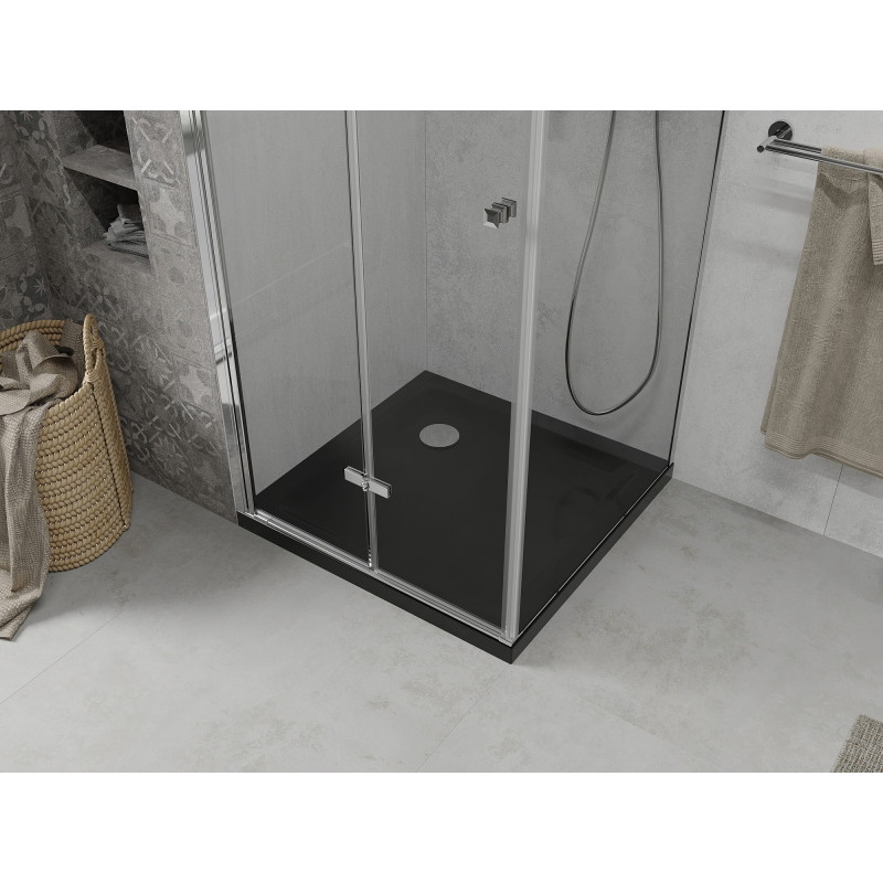 Mexen Lima folding shower cabin 90 x 90 cm, transparent, chrome + Flat shower tray, black - 856-090-090-01-00-4070