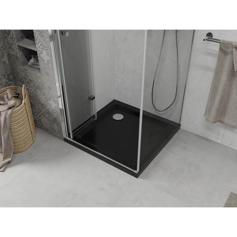 Mexen Lima folding shower cabin 90 x 90 cm, transparent, chrome + Flat shower tray, black - 856-090-090-01-00-4070