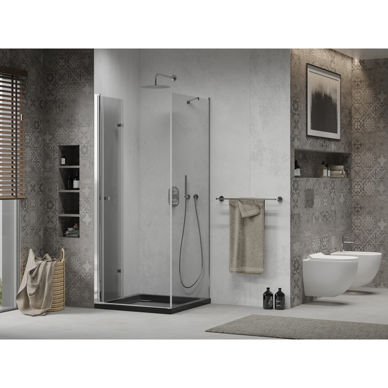 Mexen Lima kokkupandav dušinurk 90 x 90 cm, läbipaistev, kroom + Flat dušialus, must - 856-090-090-01-00-4070