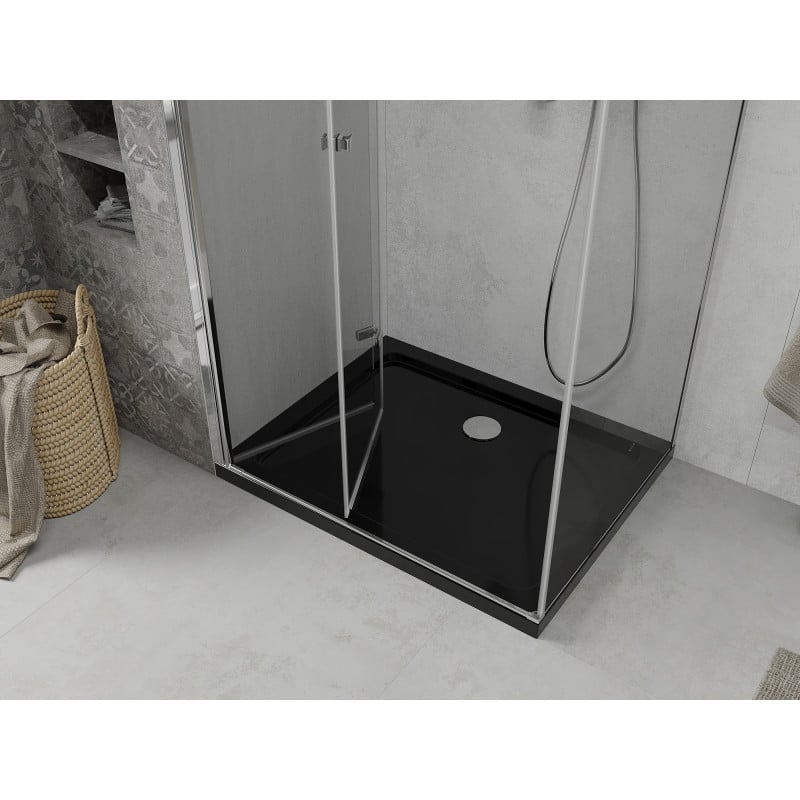 Mexen Lima folding shower enclosure 100 x 80 cm, transparent, chrome + Flat tray, black - 856-100-080-01-00-4070