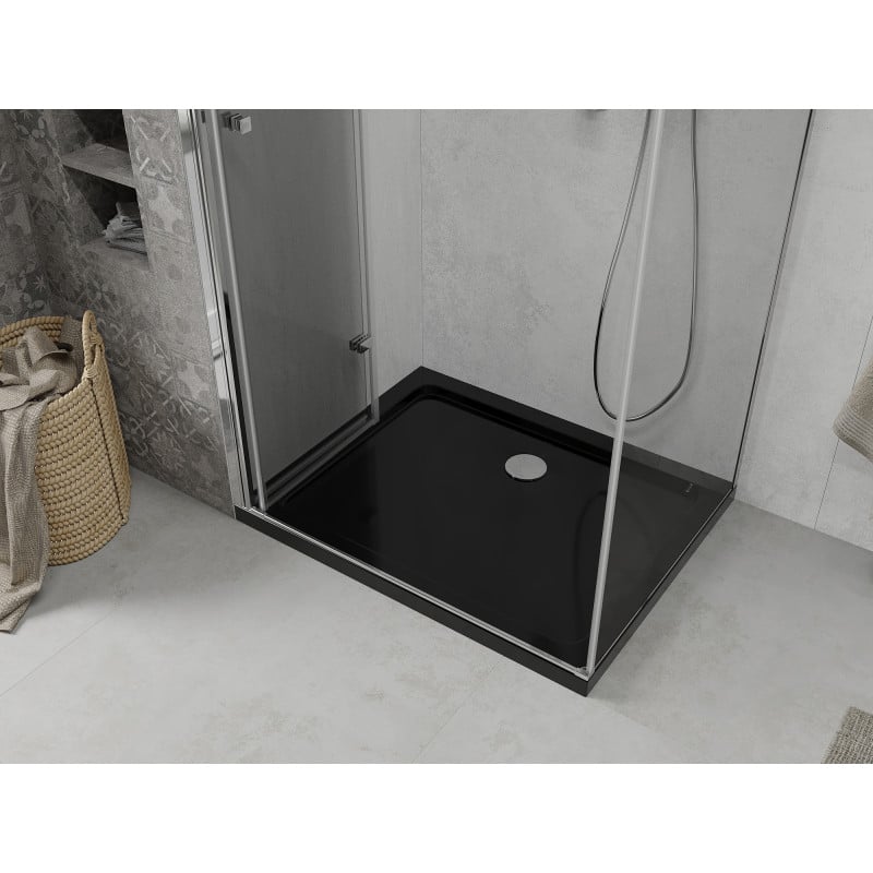 Mexen Lima folding shower enclosure 100 x 80 cm, transparent, chrome + Flat tray, black - 856-100-080-01-00-4070